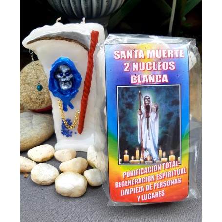 Velón Ritual Santa Muerte 2 Núcleos Blanca